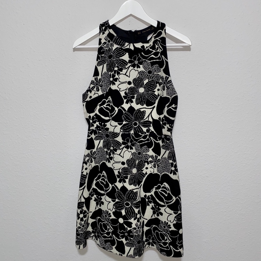 ZARA black & white floral mini dress